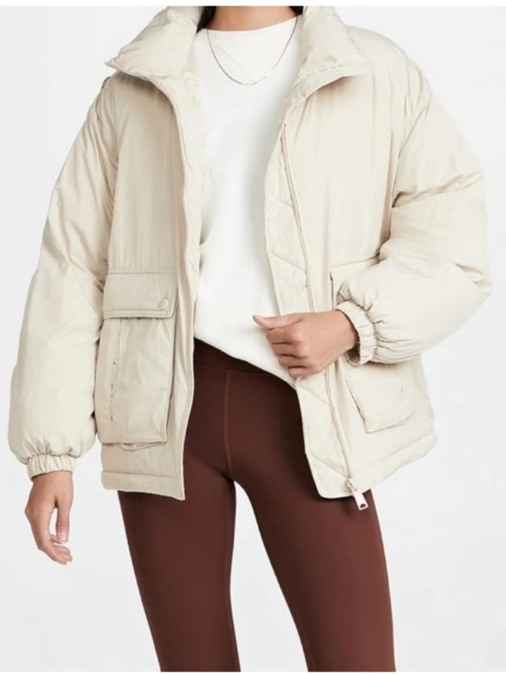 Free People beige duvet bomber jacket womens L oversized puffy